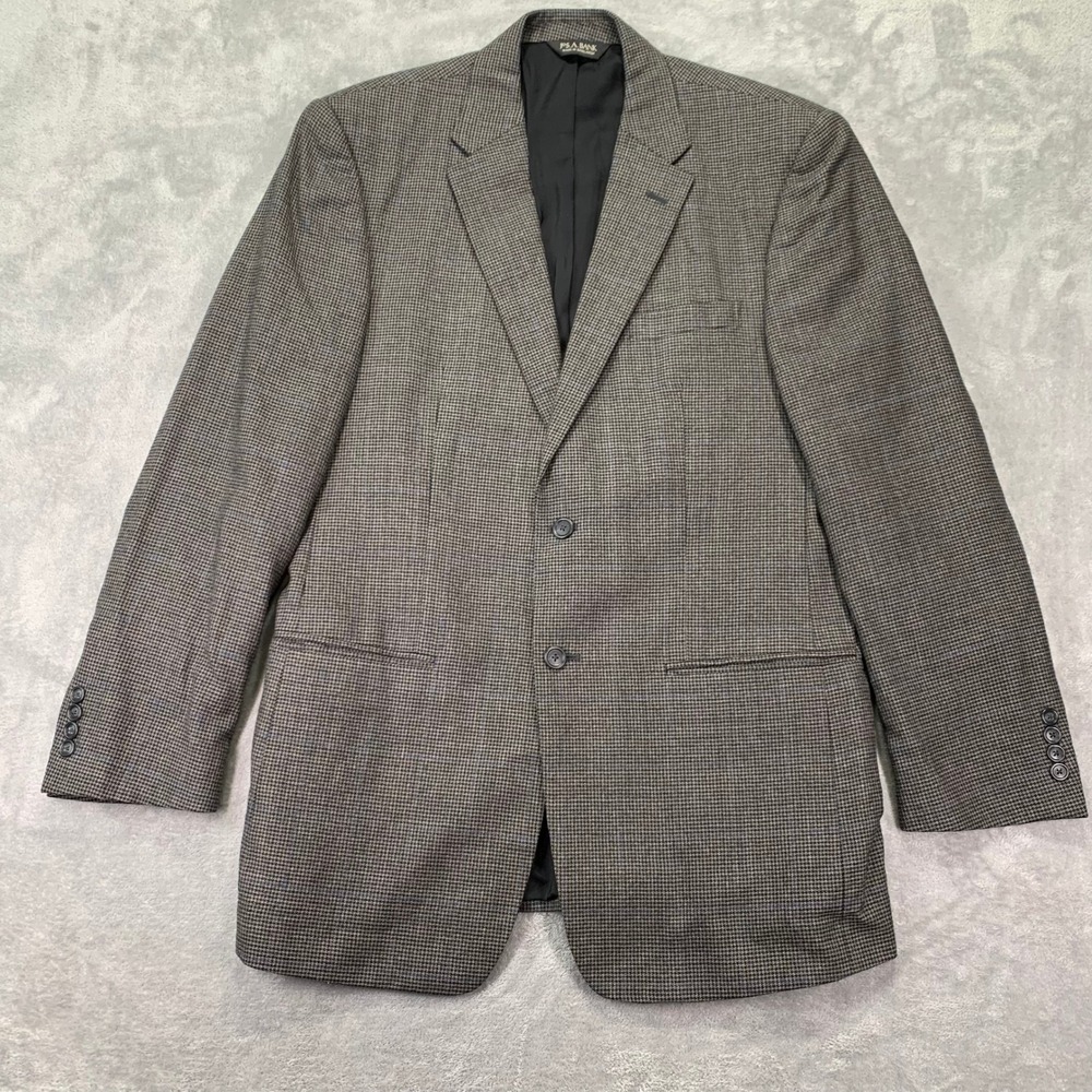 Gray Blue Wool Houndstooth Sport Coat 2 Button 42L Tailored Fit Jos A Bank